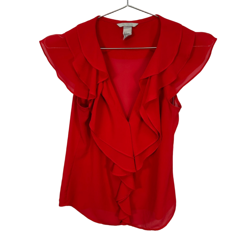 H&M Ruffle Red Sleeveless Blouse 6